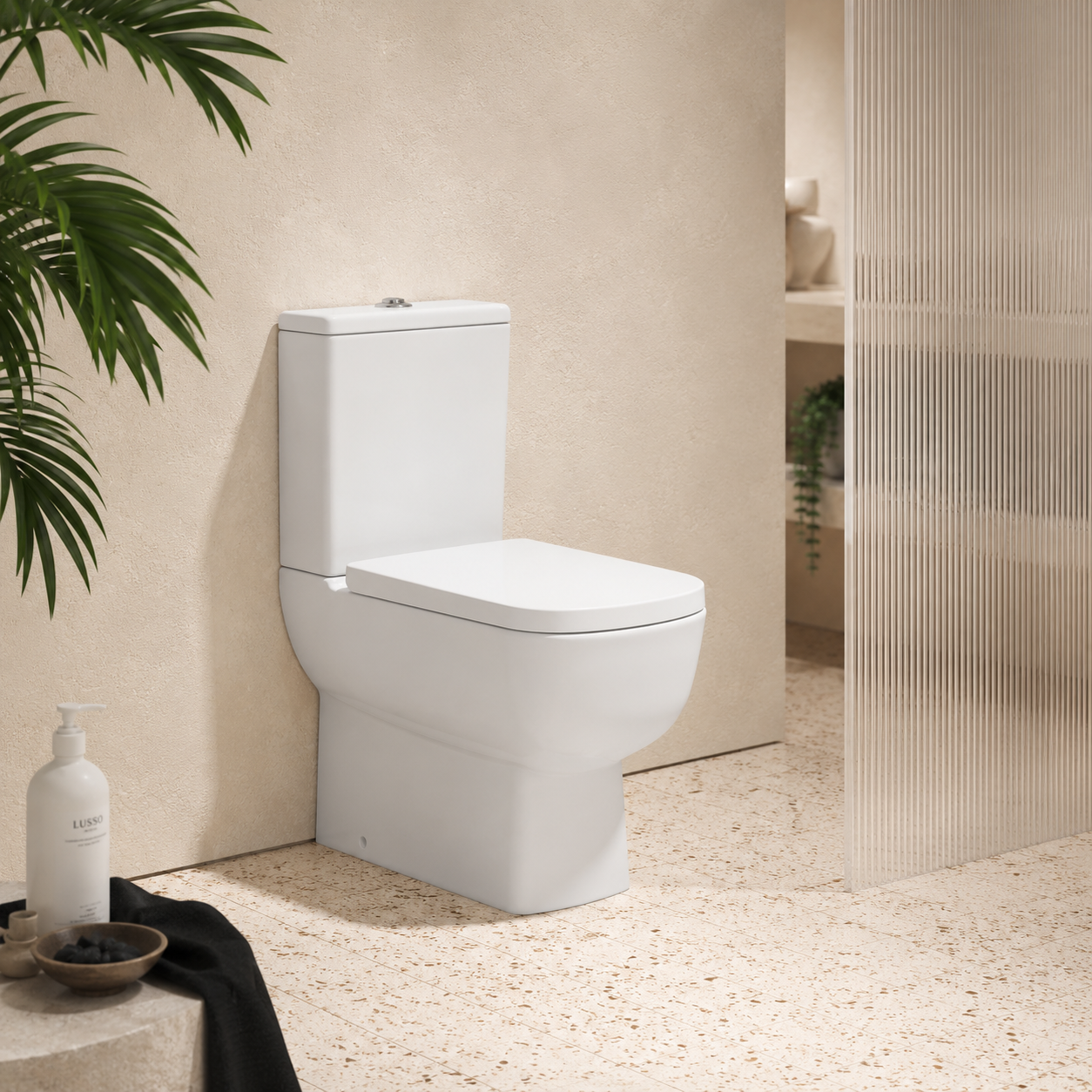 Modern , White , Close Coupled WC, Soft Square, Rimless, soft close Modern , White , Close Coupled WC, Soft Square, Rimless, soft close