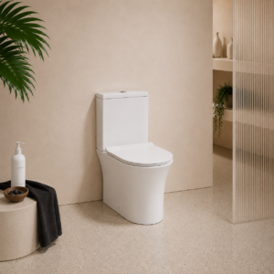 Modern , White , Close Coupled WC, Closed Back, Rimless, soft close